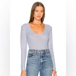 Vince Scoop Neck Wool Blend Sweater in Light Peri Blue